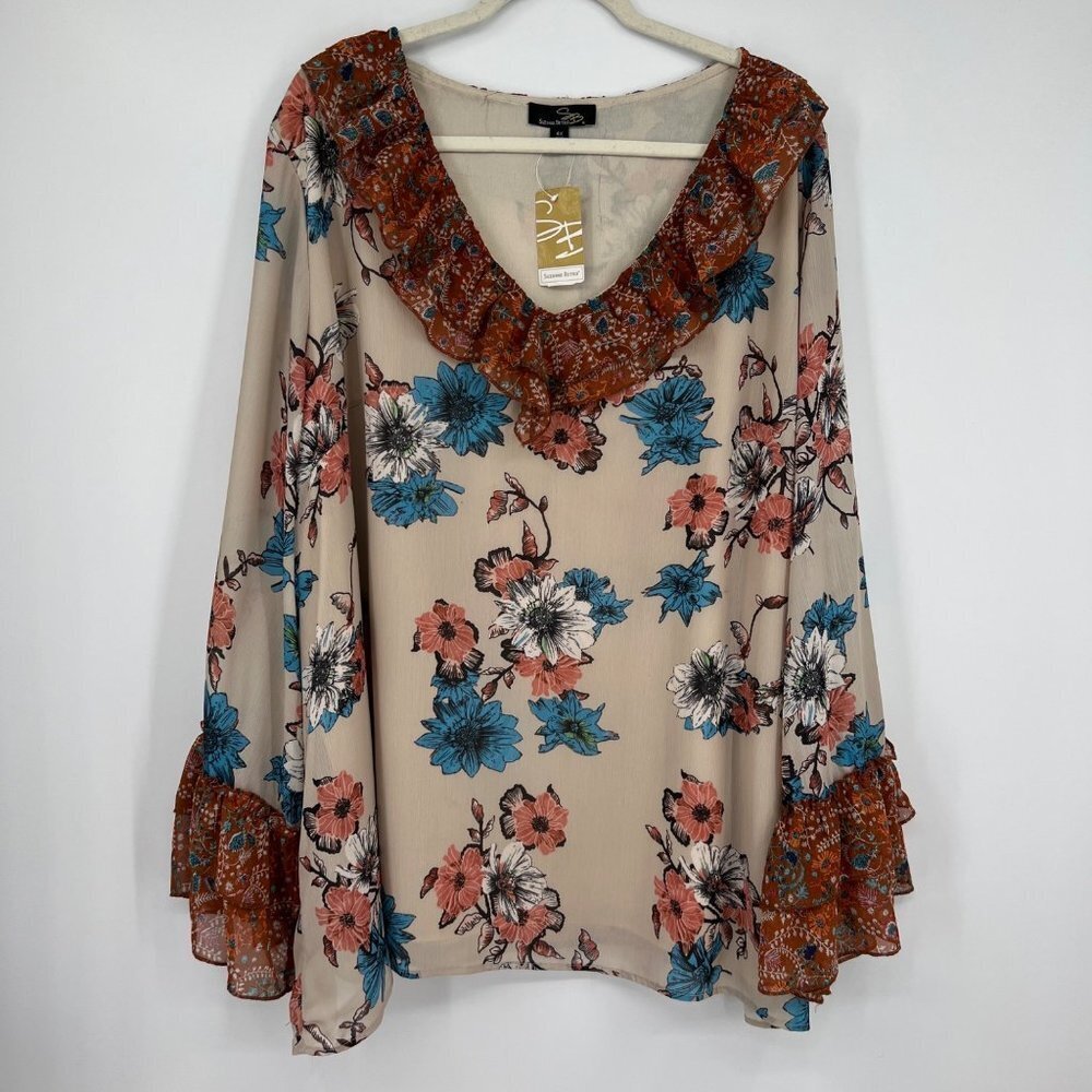 Suzanne betro ruffle floral boho blouse sz 4x